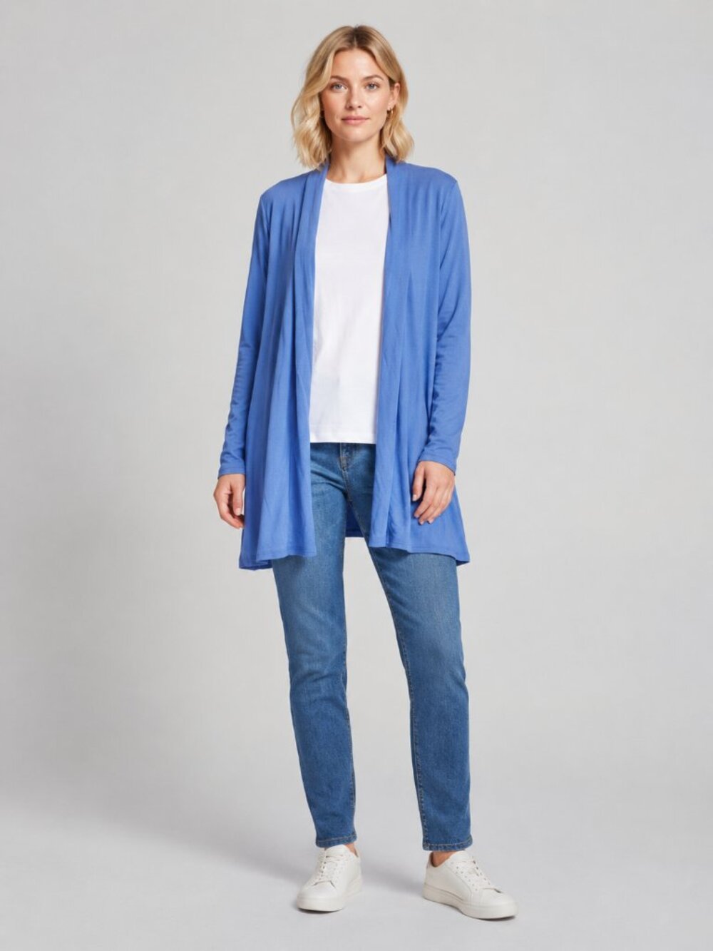 2/$30 J. Jill Wearever Open Front Soft Jersey Longline Cardigan Blue 4X #A4719